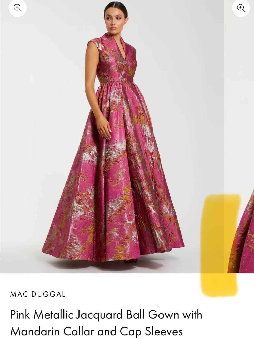 Mac Duggal Fuchsia Metallic Jacquard Ball Gown with Mandarin Collar